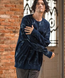 mlt4835- Vintage Like Indigo Bleach Waffle Pullover カットソー