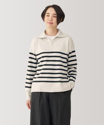 婦人　洗えるミラノリブ編みハーフジップセーター