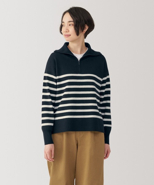 無印良品(ムジルシリョウヒン)の「婦人 洗えるミラノリブ編みハーフジップセーター(ニット/セーター・レディース・ブラック/サックスブルー/ホワイト系/オフホワイト/ネイビー系/ダークグレー・S/M/L/XL)」の6枚目の写真