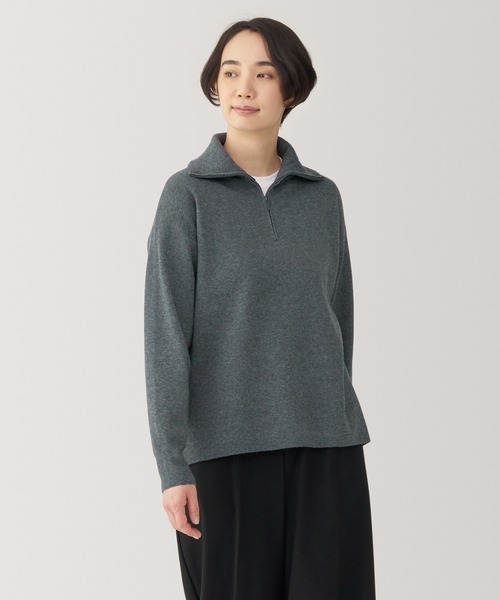 無印良品(ムジルシリョウヒン)の「婦人 洗えるミラノリブ編みハーフジップセーター(ニット/セーター・レディース・ブラック/サックスブルー/ホワイト系/オフホワイト/ネイビー系/ダークグレー・S/M/L/XL)」の4枚目の写真