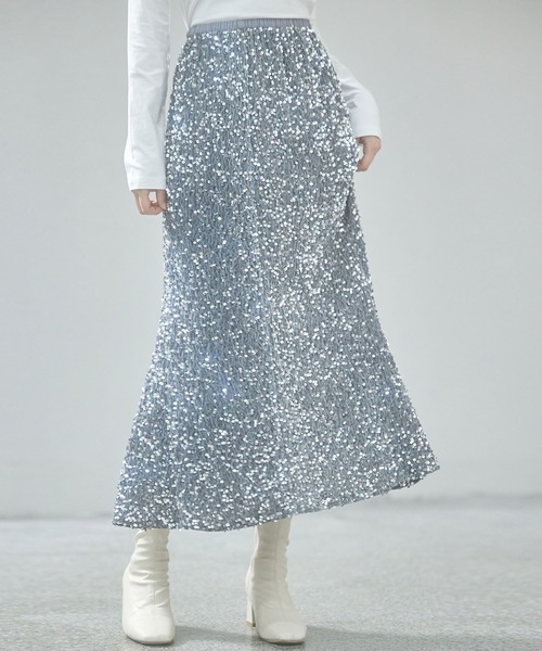 スパンコールベロア生地フレアスカート（スカート）｜SAISON DE