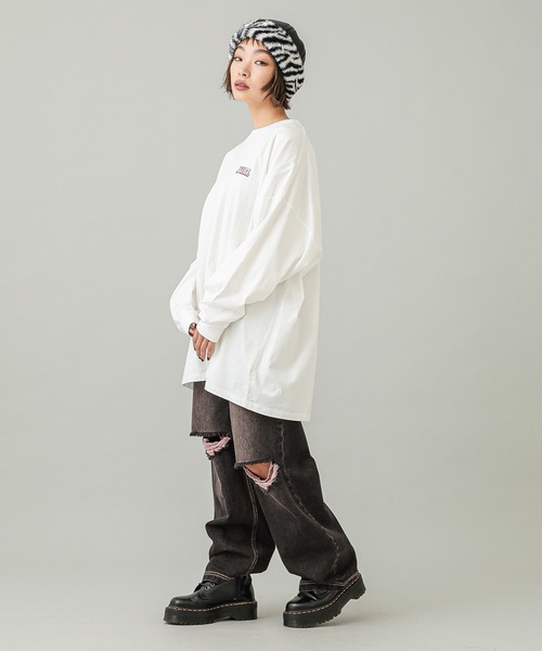 X-girl（エックスガール）の「CIRCLE BACKGROUND FACE LOGO L/S BIG TEE DRESS（ワンピース・レディース・チャコール/ホワイト・S/M）」の16枚目の写真