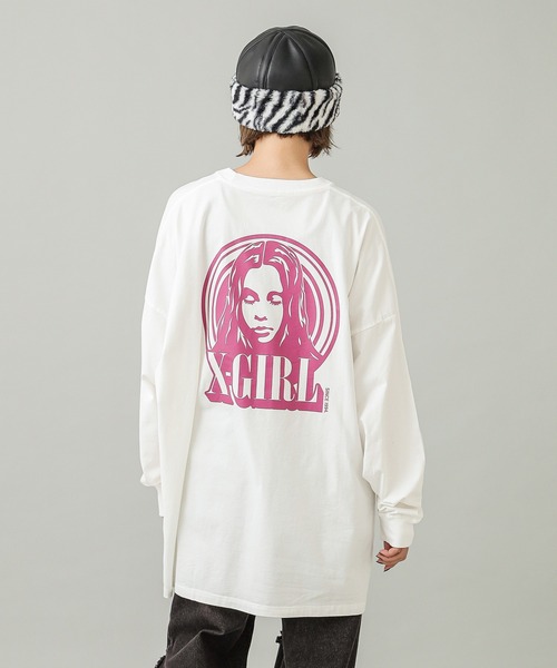 X-girl（エックスガール）の「CIRCLE BACKGROUND FACE LOGO L/S BIG TEE DRESS（ワンピース・レディース・チャコール/ホワイト・S/M）」の10枚目の写真