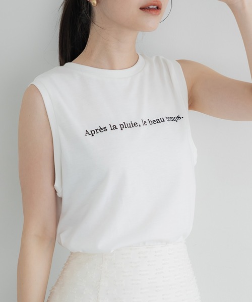 COEL◆半袖カットソー/FREE/コットン/WHT/182305029 ワンポイント刺繍ノースリーブTシャツ（Tシャツ/カットソー