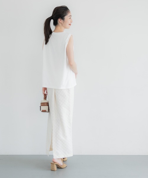 tシャツ COEL × ＋81BRANCA ポイント刺繍ノースリーブTシャツ レディース COEL tシャツ × ＋81BRANCA ポイント刺繍ノースリーブTシャツ