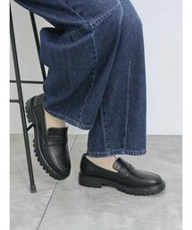 Samansa Mos2 blue | 【ふっくらクッション】厚底ローファー(ドレスシューズ)