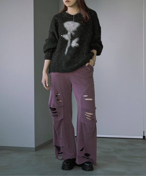 Ezick（エジック）の「Overdyeダメージスウェットパンツ（スウェットパンツ・レディース・スモークピンク/ブラック・M/S）」の3枚目の写真