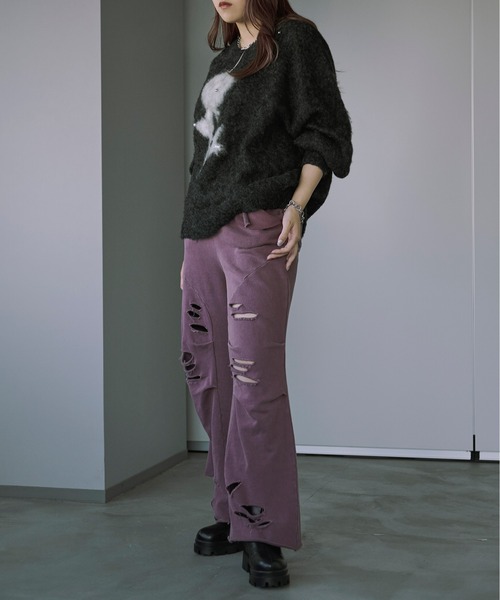 Ezick（エジック）の「Overdyeダメージスウェットパンツ（スウェットパンツ・レディース・スモークピンク/ブラック・M/S）」の4枚目の写真