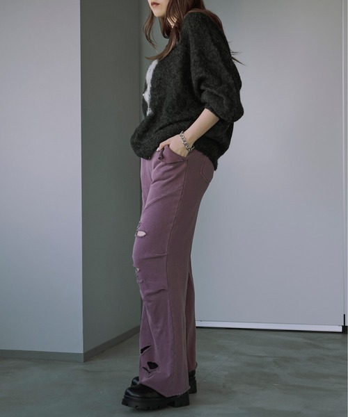 Ezick（エジック）の「Overdyeダメージスウェットパンツ（スウェットパンツ・レディース・スモークピンク/ブラック・M/S）」の6枚目の写真