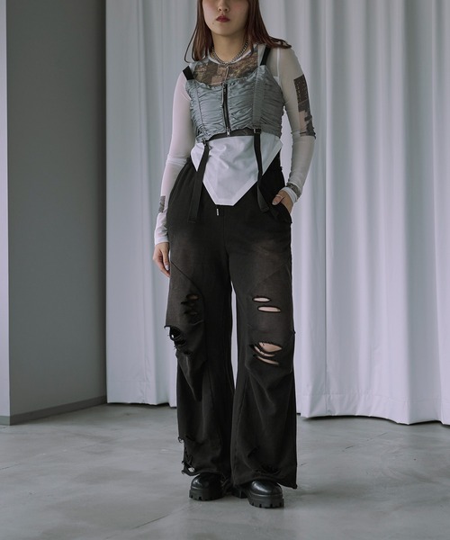 Ezick（エジック）の「Overdyeダメージスウェットパンツ（スウェットパンツ・レディース・スモークピンク/ブラック・M/S）」の8枚目の写真