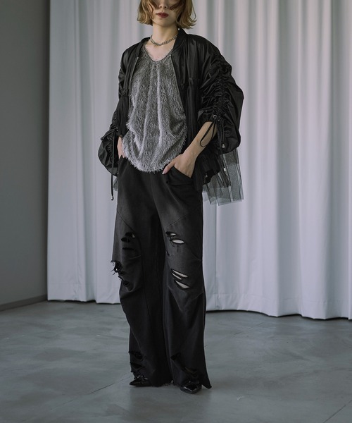 Ezick（エジック）の「Overdyeダメージスウェットパンツ（スウェットパンツ・レディース・スモークピンク/ブラック・M/S）」の11枚目の写真