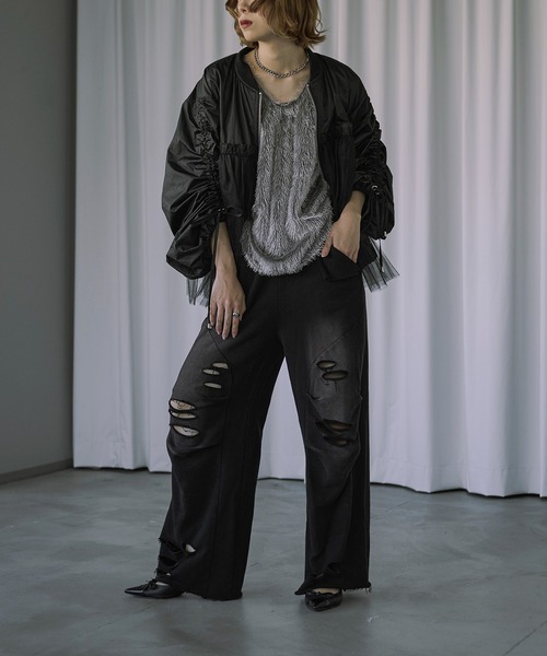 Ezick（エジック）の「Overdyeダメージスウェットパンツ（スウェットパンツ・レディース・スモークピンク/ブラック・M/S）」の12枚目の写真