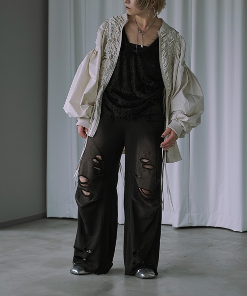 Ezick（エジック）の「Overdyeダメージスウェットパンツ（スウェットパンツ・レディース・スモークピンク/ブラック・M/S）」の13枚目の写真