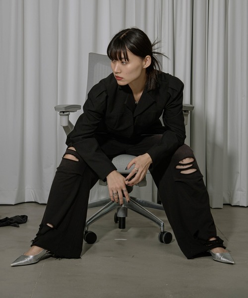 Ezick（エジック）の「Overdyeダメージスウェットパンツ（スウェットパンツ・レディース・スモークピンク/ブラック・M/S）」の21枚目の写真