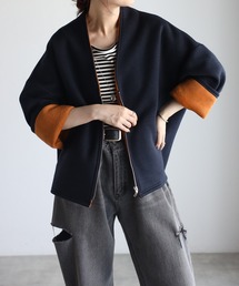 ＆HALF（アンドハーフ）の「バイカラーボンディングニットジャケット（ブルゾン）」