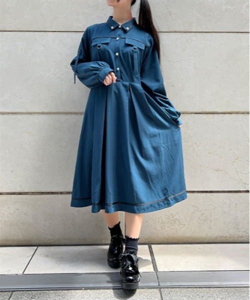 axes femme(アクシーズファム)の「ミリタリー風シャツワンピース(ワンピース・レディース・ブルーグリーン/モカ/ワイン・FREE)」の2枚目の写真