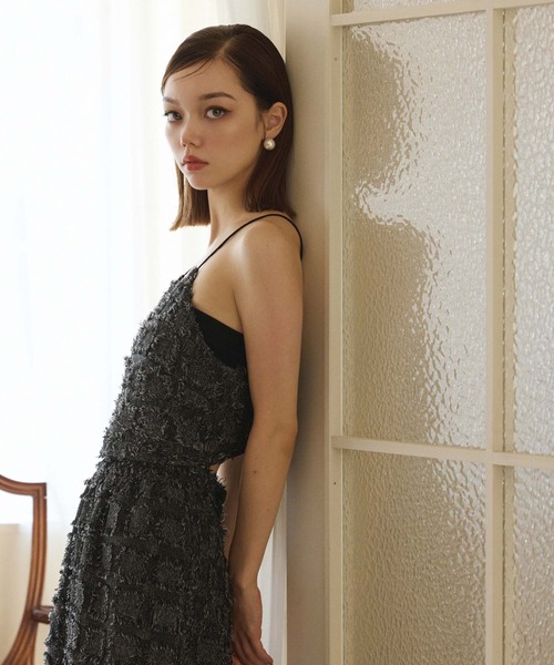 fifth(フィフス)の「フリンジチェックビスチェ(キャミソール・レディース・アイボリー/ブラック・M)」の5枚目の写真