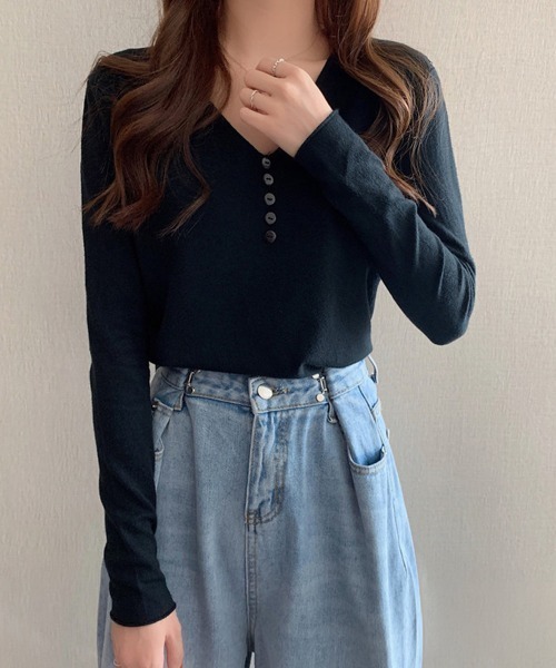 Miniministore(ミニミニストア)の「Vネック ニットトップス レディース(シャツ/ブラウス・レディース・ホワイト/ベージュ/ブルー/イエロー/ラベンダー/ブラック・FREE)」の10枚目の写真
