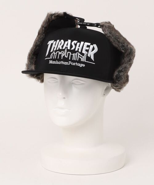 Manhattan Portage THRASHER EAR FLAP CAP/マンハッタンポーテージ × スラッシャー マガジンダブルブランドロゴイヤーフラップキャップ（キャップ）｜Manhattan Portage（マンハッタンポーテージ）