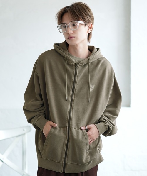 SIDEWAY STANCE（サイドウェイスタンス）の「【SIDEWAY STANCE】ピグメント 刺しゅうデザイン スウェット ジップパーカー（パーカー・メンズ・ブラック/ブラウン系/ブラウン/ブラック系・SMALL/MEDIUM/LARGE/X-LARGE）」の9枚目の写真