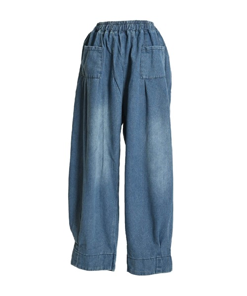 MARAI(マーライ)の「デニムパンツ ワイドパンツ ジーンズ バルーンパンツ タックデザイン ウエストゴム テーパードパンツ(デニムパンツ・レディース・ブルー・X-LARGE/MEDIUM)」の11枚目の写真