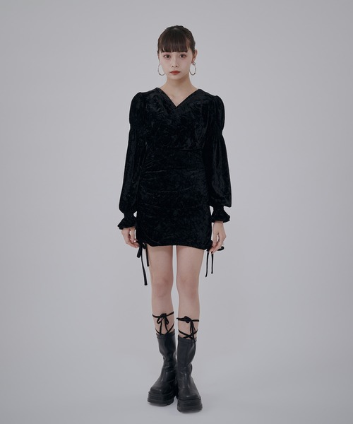 favclo.(ファブクロ)の「String Velor Mini dress / ストリングベロアミニドレス(ワンピース・レディース・カーキ/ブラック・MEDIUM/SMALL)」の9枚目の写真