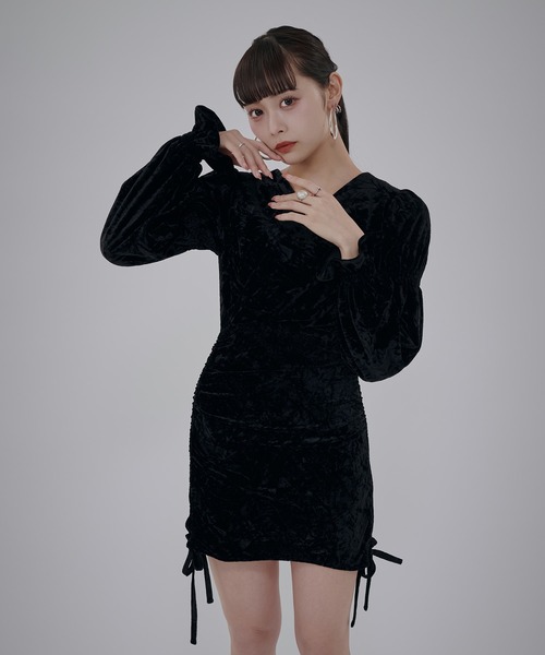 favclo.(ファブクロ)の「String Velor Mini dress / ストリングベロアミニドレス(ワンピース・レディース・カーキ/ブラック・MEDIUM/SMALL)」の17枚目の写真