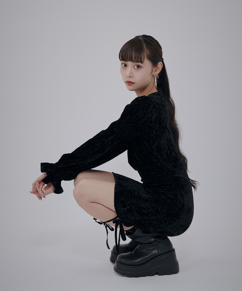 favclo.(ファブクロ)の「String Velor Mini dress / ストリングベロアミニドレス(ワンピース・レディース・カーキ/ブラック・MEDIUM/SMALL)」の19枚目の写真