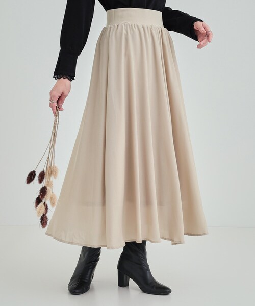 DRESKIP(ドレスキップ)の「◆ウエストリブで無理せずキレイ 艶やかに彩る サテンフレアスカート(スカート・レディース・ブラック/ライトベージュ/ブラウン系その他・03/02/04)」の1枚目の写真