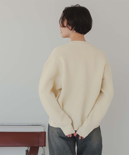 セール】シルバー釦クルーネックニットカーディガン（カーディガン