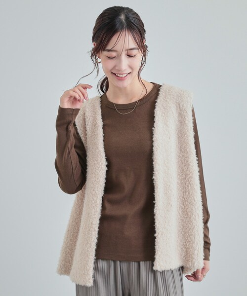 DRESKIP（ドレスキップ）の「【S-LL】頼れる1枚 フライスコットン クルーネックロンT（Tシャツ/カットソー・レディース・ダークブラウン/オフホワイト/ブラック/ライトベージュ・01/02/03/04）」の3枚目の写真