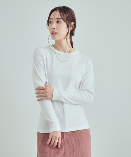 DRESKIP（ドレスキップ）の「【S-LL】頼れる1枚 フライスコットン クルーネックロンT（Tシャツ/カットソー・レディース・ダークブラウン/オフホワイト/ブラック/ライトベージュ・01/02/03/04）」の5枚目の写真