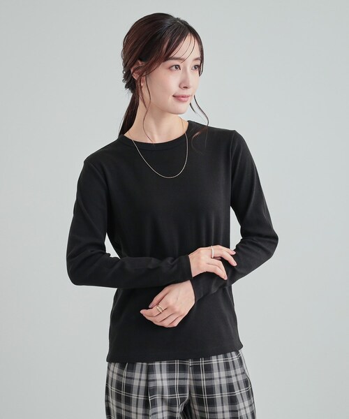 DRESKIP（ドレスキップ）の「【S-LL】頼れる1枚 フライスコットン クルーネックロンT（Tシャツ/カットソー・レディース・ダークブラウン/オフホワイト/ブラック/ライトベージュ・01/02/03/04）」の9枚目の写真