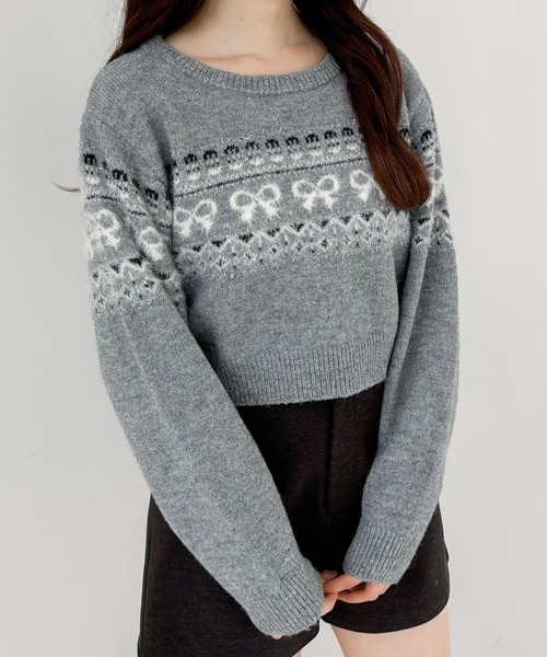 Heather(ヘザー)の「ラメリボンモチーフニット 250156(ニット/セーター・レディース・ブラック/グレー/オフホワイト・FREE)」の3枚目の写真