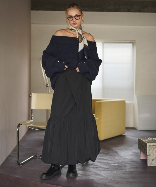 loin nuit(ロワンニュイ)の「ribbon balloon skirt / リボンバルーンスカート(スカート・レディース・アイボリー/ブラック・FREE)」の2枚目の写真