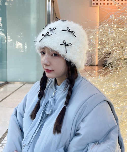 poiregnee（ポワニェ）の「［select］リボンニットキャップ（ニットキャップ/ビーニー・レディース・アイボリー・FREE）」の5枚目の写真