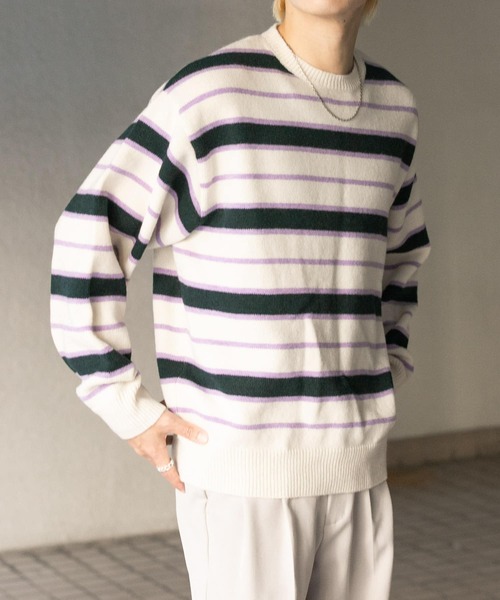 セール】ウールブレンドボーダークルーネックニット（ニット/セーター