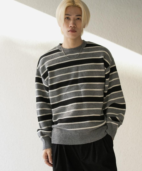 22aw 良品■23区■ウールブレンド バスクボーダー サイドボタン ニット M 洗える】ウール パネルボーダー ニット（KRWWSW0650） | 23
