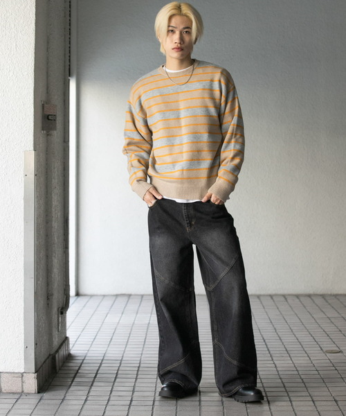 セール】ウールブレンドボーダークルーネックニット（ニット/セーター