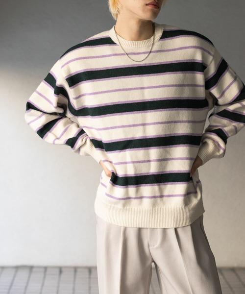 セール】ウールブレンドボーダークルーネックニット（ニット/セーター