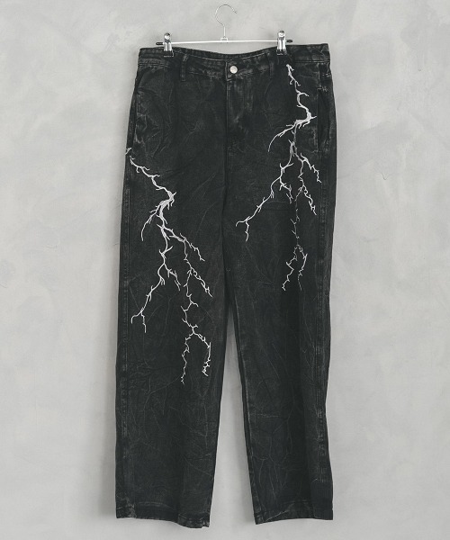 BODE 刺繍デザイン ワイドデニムパンツ セール】Thunder embroidery design over wide denim pants