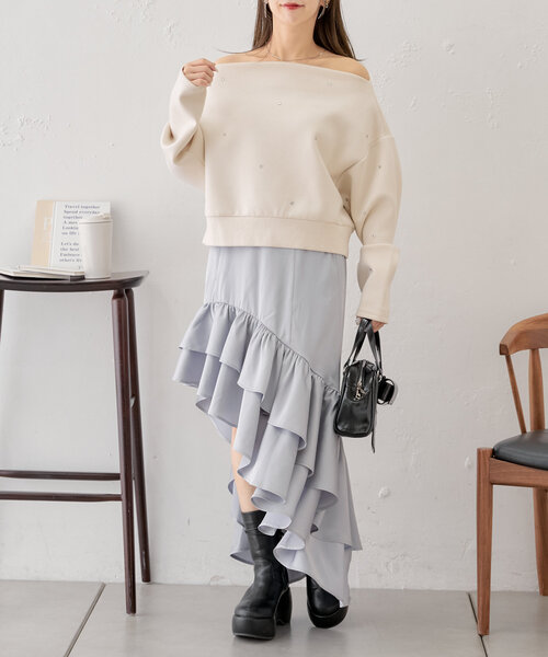 Chico（チコ）の「【ペチパン付】サテンライクアシメフリル