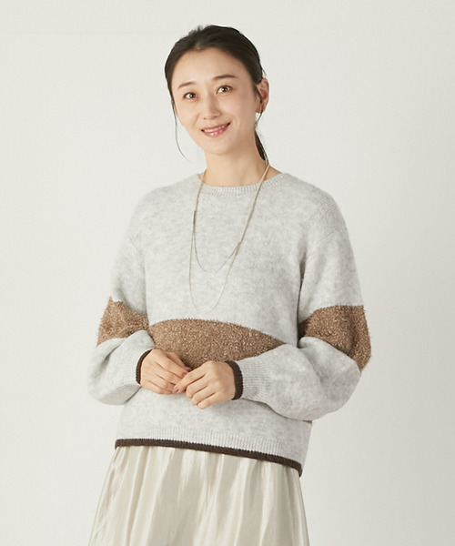 MELROSE claire（メルローズ クレール）の「【ラメフェザーバイカラープルオーバー】（ニット/セーター・レディース・ライトグレー/ブラック/ダークオレンジ・FREE）」の3枚目の写真