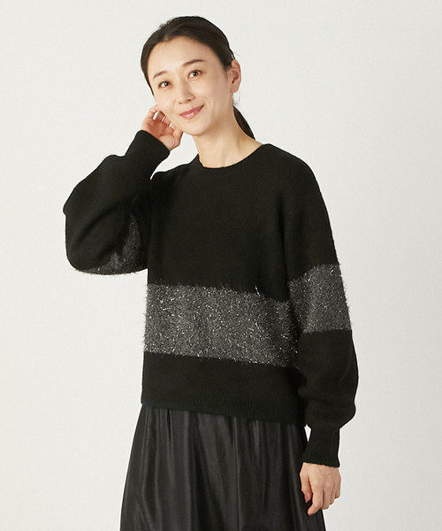 MELROSE claire（メルローズ クレール）の「【ラメフェザーバイカラープルオーバー】（ニット/セーター・レディース・ライトグレー/ブラック/ダークオレンジ・FREE）」の2枚目の写真