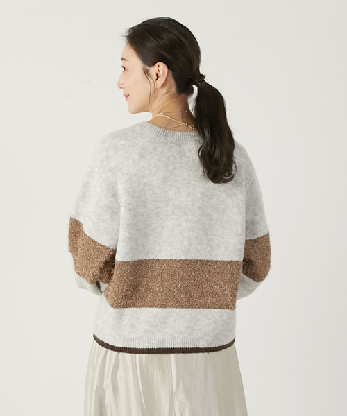 MELROSE claire（メルローズ クレール）の「【ラメフェザーバイカラープルオーバー】（ニット/セーター・レディース・ライトグレー/ブラック/ダークオレンジ・FREE）」の5枚目の写真