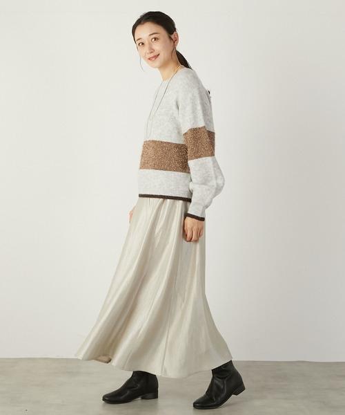 MELROSE claire（メルローズ クレール）の「【ラメフェザーバイカラープルオーバー】（ニット/セーター・レディース・ライトグレー/ブラック/ダークオレンジ・FREE）」の9枚目の写真