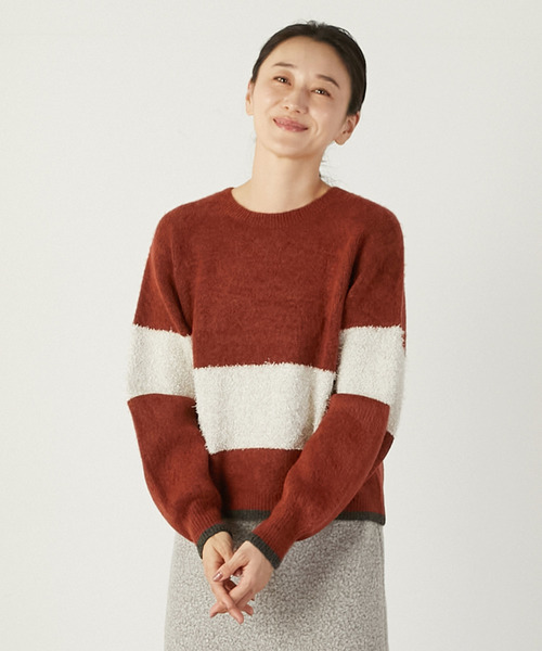 MELROSE claire（メルローズ クレール）の「【ラメフェザーバイカラープルオーバー】（ニット/セーター・レディース・ライトグレー/ブラック/ダークオレンジ・FREE）」の15枚目の写真