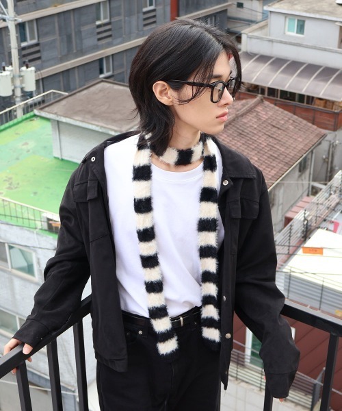 ヒステリックグラマー SHAGGY BORDER スリムニットマフラー HYSTERIC GLAMOUR（ヒステリックグラマー）の「SHAGGY BORDER