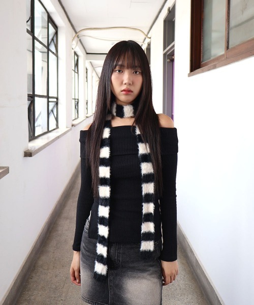 ヒステリックグラマー SHAGGY BORDER スリムニットマフラー HYSTERIC GLAMOUR（ヒステリックグラマー）の「SHAGGY BORDER