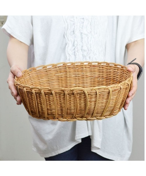 ラタン オーバル かご Lサイズ 籐 薄塗りニス仕上げ かご（収納グッズ